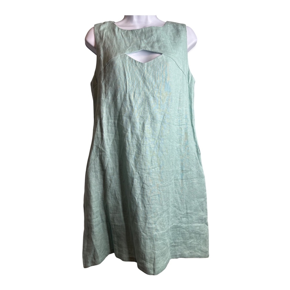 Hevron Womens‎ Tahlia Mint Green Linen Mini Dress Sz 6 Sleeveless Coastal Breezy